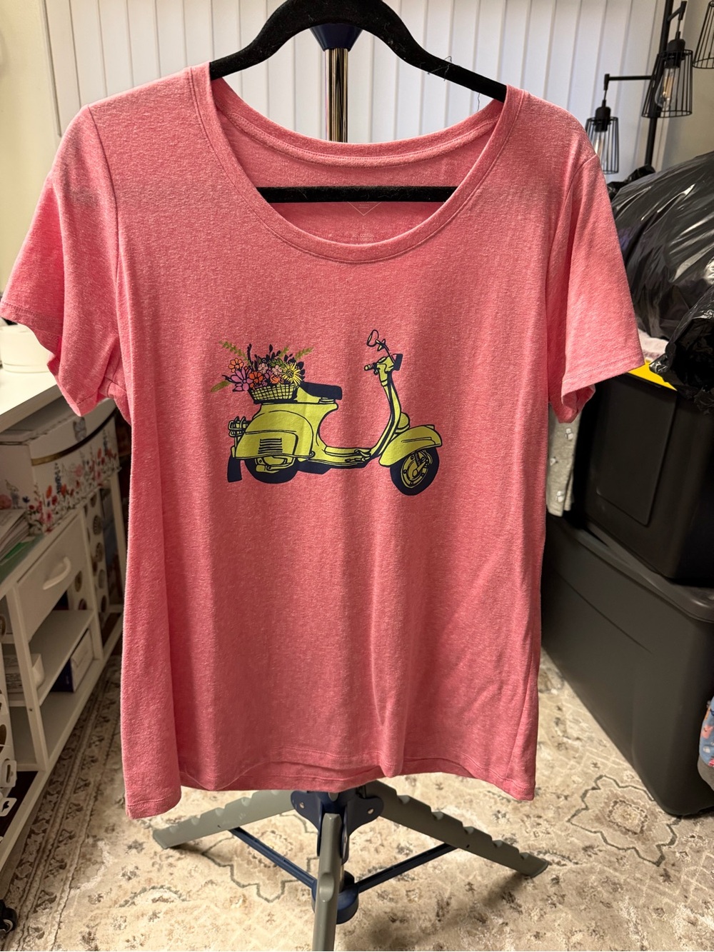 New St. John's Bay Pink Tee with Yellow Scooter Graphic